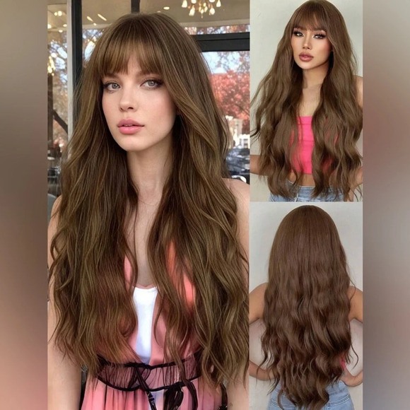 Other - 30” Long Curly Chestnut  Wig with bangs natural look. for daily use